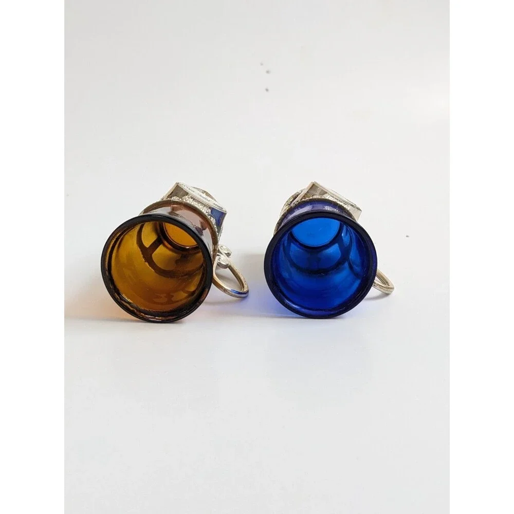 San Jose CA Vintage Souvenir Mini Mugs‎ Shot Glasses Cobalt Amber Mid-Century